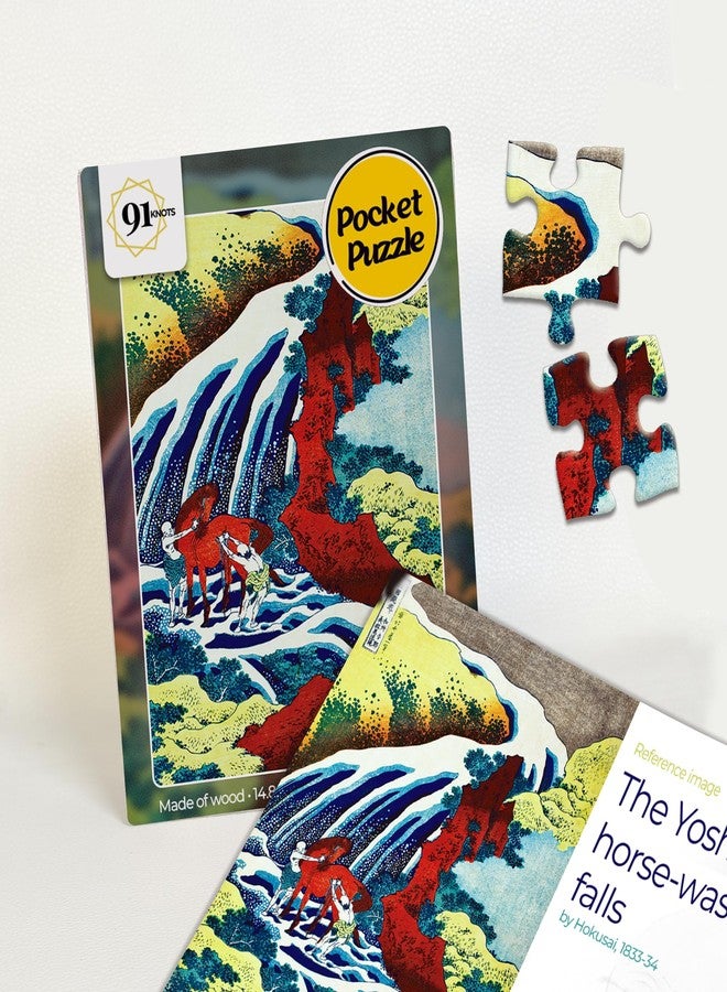 91Knots - The Yoshitsune Horse-Washing Falls Wooden Jigsaw Puzzle (140 Pieces) for Adults and Kids | Japanese Ukiyo-e Artwork | Brain Booster Games & Toys | Ideal for Gifts - Image 1